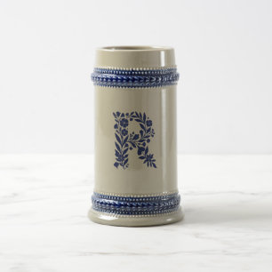 Cerveja Caneca com Monograma de Letra R Floral Azul