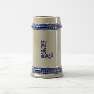 Cerveja Caneca de Arte com Monograma de Letra L Floral Azu