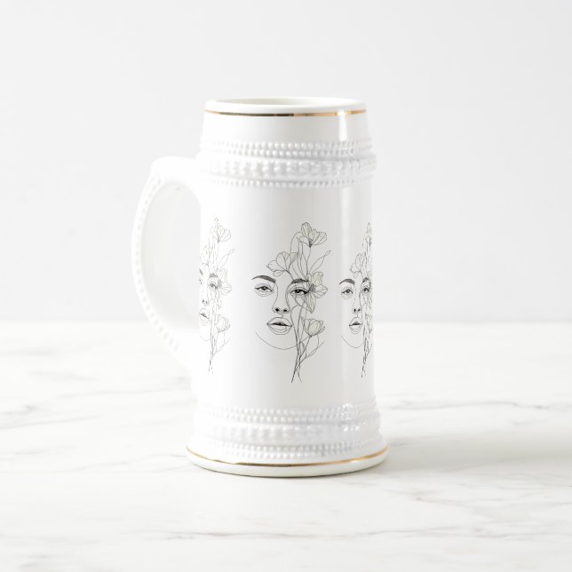 Cerveja Caneca de Café de Arte de Linha Abstrata Minimalis (Frente Esquerda)