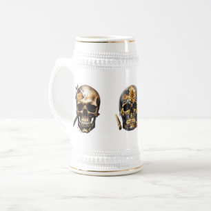 Cerveja Caneca de crânio preto e dourado