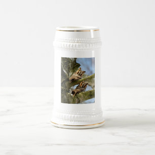 Cerveja Duas Corujas na Floresta, pássaros, Caneca de cerv
