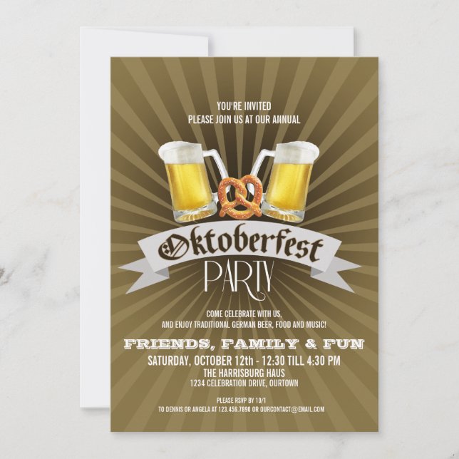 Cerveja e Pretzels Convites de festas Oktoberfest (Frente)