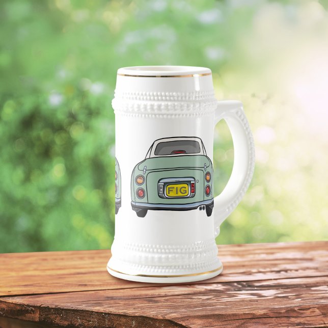 Cerveja Figuras Emerald Green Figaro Car Beer Caneca de ce (Fun figaro beer stein for the green figaro driver (when they are not driving) Add your initials)