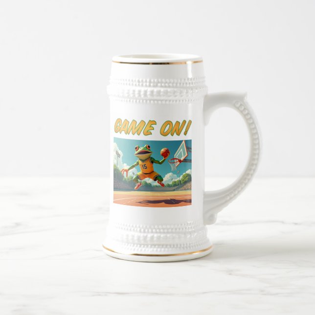 Cerveja Jogo de basquete do sapo com caneca na mão esquerd (Direita)