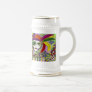 Cerveja Máscara de Pena de Mardi Gras Psicodélico Caneca d