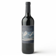 rótulo da garrafa de vinho com paisagem de montanh
