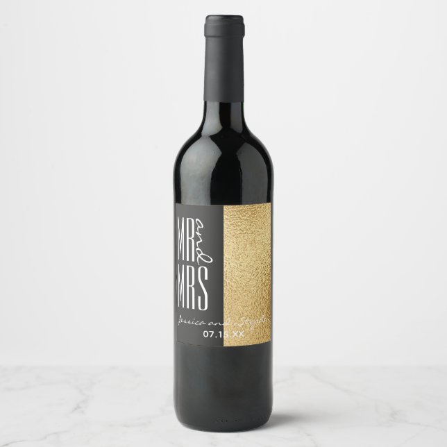 Cerveja Rótulo da garrafa de vinho de Casamento Dourado e  (Frente)