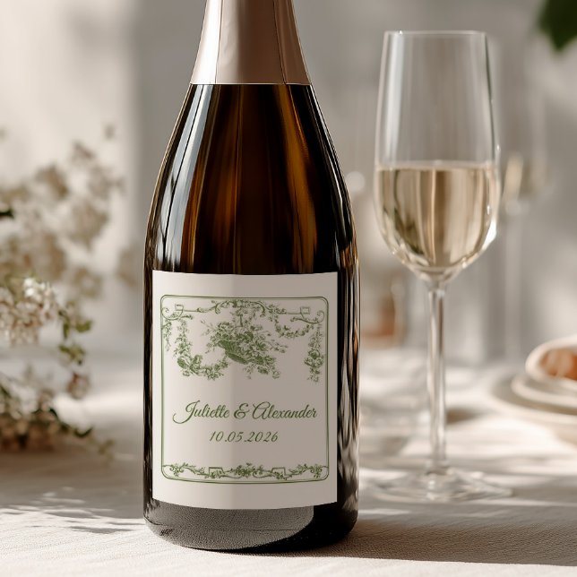 Cerveja Rótulo de Garrafa de Casamento Olive Toile de Jouy (Criador carregado)