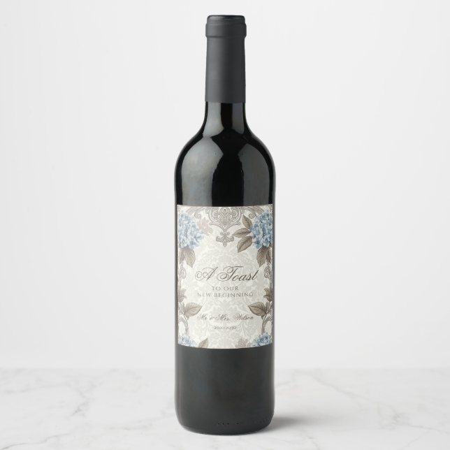 Cerveja Rótulo de Garrafa de Vinho Azul Ouro para Casament (Frente)