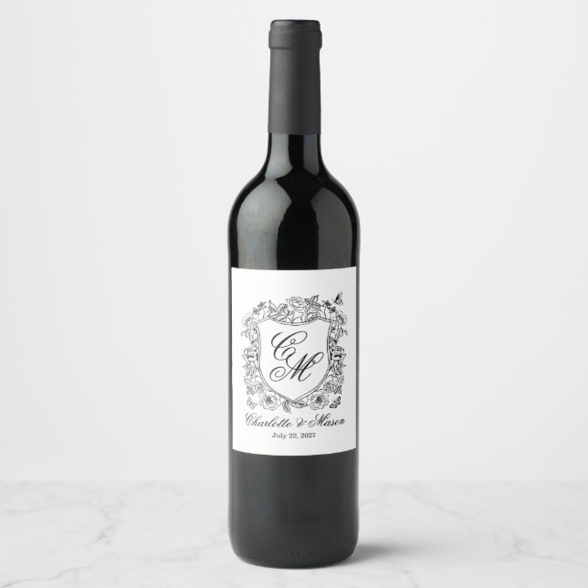 Cerveja Rótulo de Garrafa de Vinho de Casamento com Brasão (Frente)