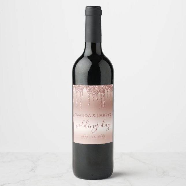 Cerveja Rótulo de Garrafa de Vinho em Rose Gold Pingando (Frente)