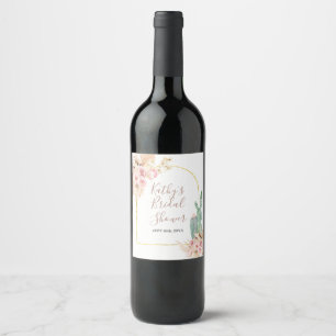 Cerveja Rótulo de Garrafa de Vinho Floral Rosa Boho Cactus