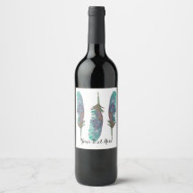 Rótulo de Garrafa de Vinho Personalizado com Penas