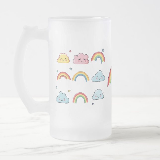 Cerveja Vidro Jateado arco-íris fofo e caneca de nuvem (Esquerda)