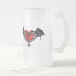 Cerveja Vidro Jateado Caneca Goth Coração com Asas de Morcego
