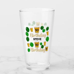 Cervejas de 50 anos e balões verdes Copo de Vidro
