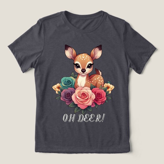 Cervo Bebê com Rosas e Folhagem Verde (Design frontal)
