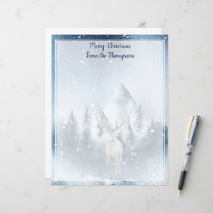 Cervo em aquarela e natal com neve