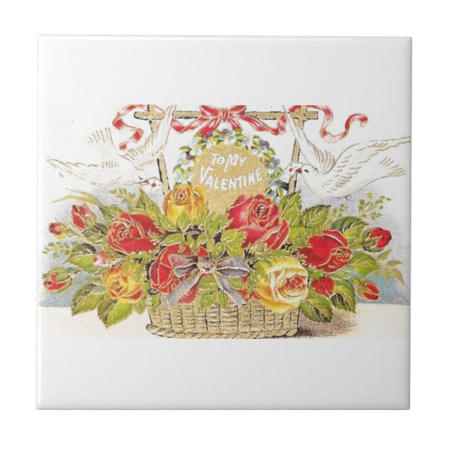 Cesta bonita das pombas & dos rosas dos namorados (Frente)