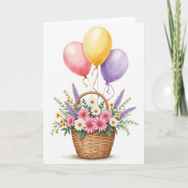 Cesta de Aniversário Alegre Cartão (Frente)