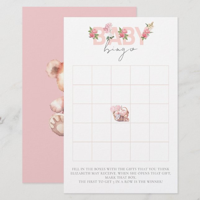 Cesta de Bebê do Jogo do chá de fraldas Bingo (Frente/Verso)