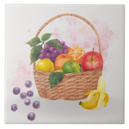 Cesta de Frutas Vibrantes Arte em Aquarela