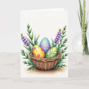 Cesta de Ovos Pintados Cartão de Primavera