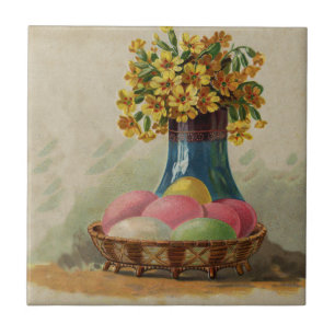 Cesta de Páscoa Ovos Flores Antigo