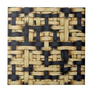 Cesta Tecida de Rattan Textura Preta Natural