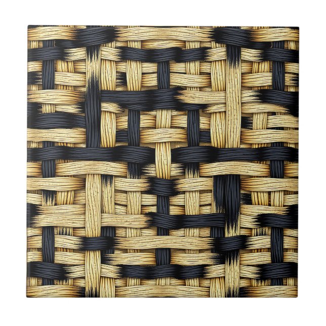 Cesta Tecida de Rattan Textura Preta Natural  (Frente)
