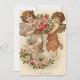 Cesto de Anjo Cupido Rosas Convite de Casamento