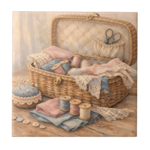Cesto de Costura Vintage Pastel Cottagecore