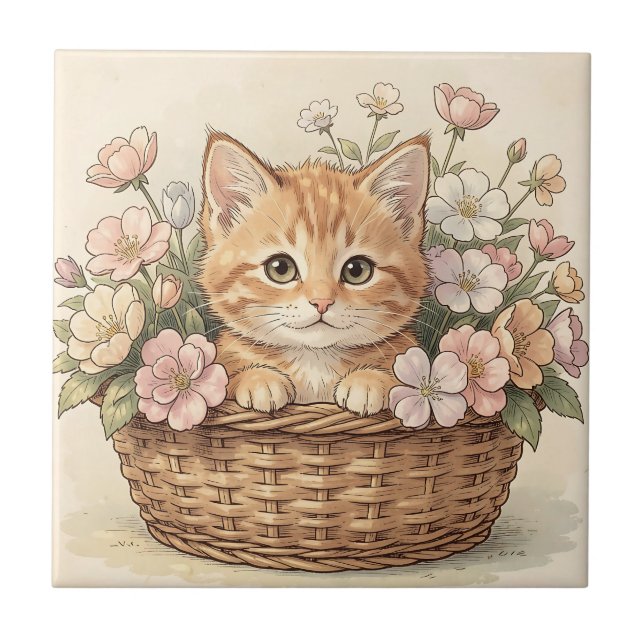 Cesto de Flores com Doce Gatinho Ruivo (Frente)