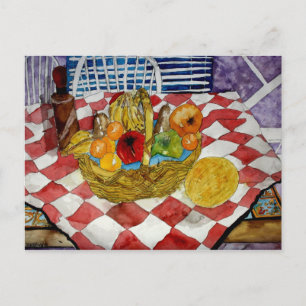 cesto de frutas e cartões postais de arte