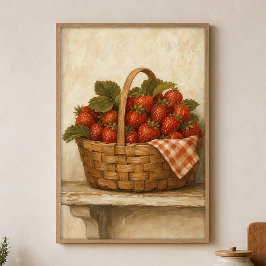 Cesto de Morango Aquarela Poster Cottagecore