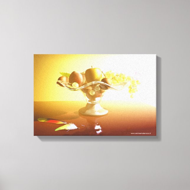 Cesto de vidro com frutas e canvas de bateria (Frente)