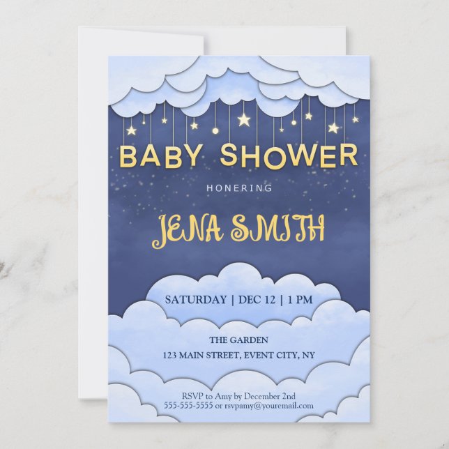 Céu Azul com Convite para Chá de fraldas de Estrel (Frente)