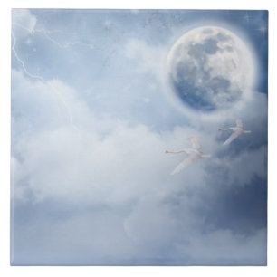 Céu Azul Mágico com Cisnes Voadoras