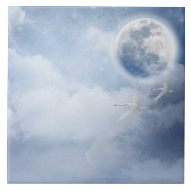 Céu Azul Mágico com Cisnes Voadoras (Frente)