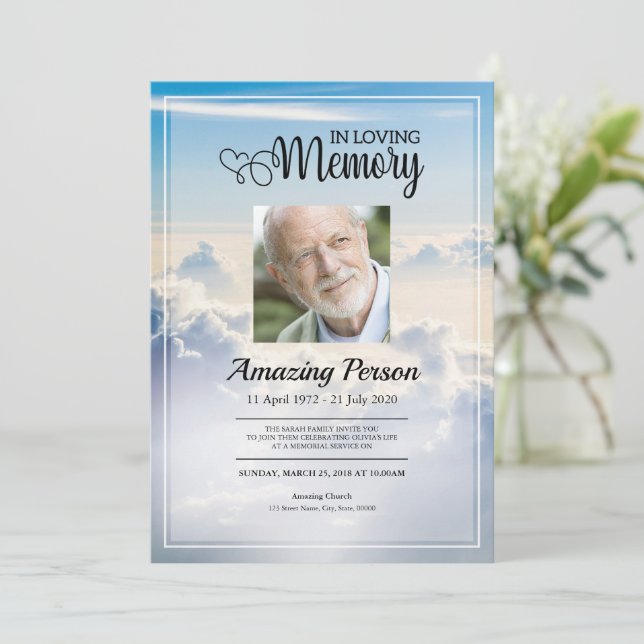Céu azul Ordem de serviço Funeral Convite (Em pé/Frente)