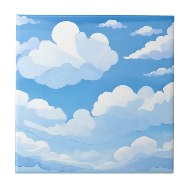 Céu Cheio de Nuvens | Pintura de Céu Azul em Aquar (Frente)