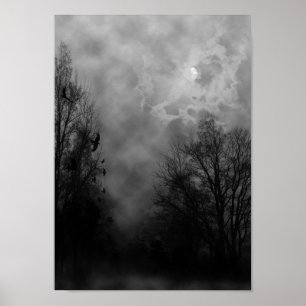 Céu do Dia das Bruxas com poster dos corvos