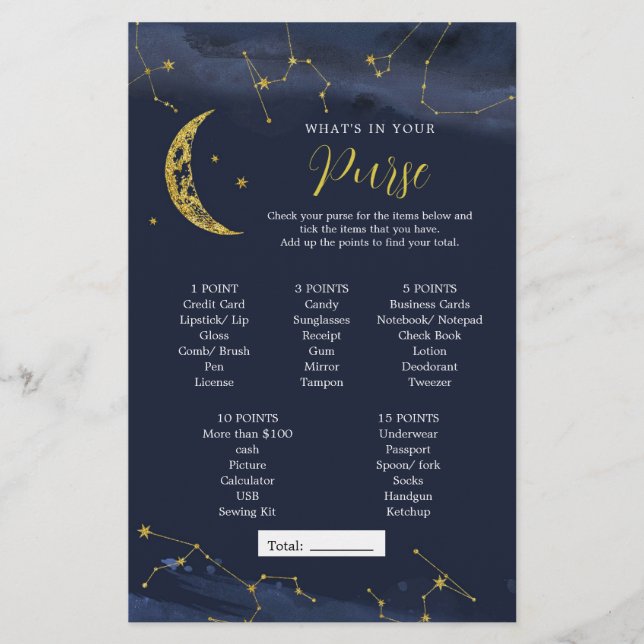 Céu Noturno Sobre a Lua O que há na sua bolsa (Frente)