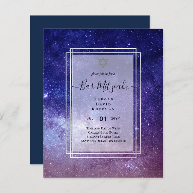 Céus Acima do BAR MITZVAH Galaxy Blue Dourado Eleg (Frente/Verso)