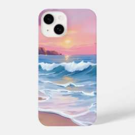 Céus Pastel Rosa | Ondas da Praia em Aquarela Oceâ