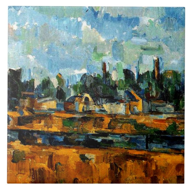 Cezanne - Riverbanks, paisagem painting, (Frente)