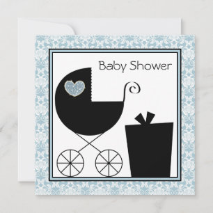 Chá Black Blue Damask Baby Boy Convites