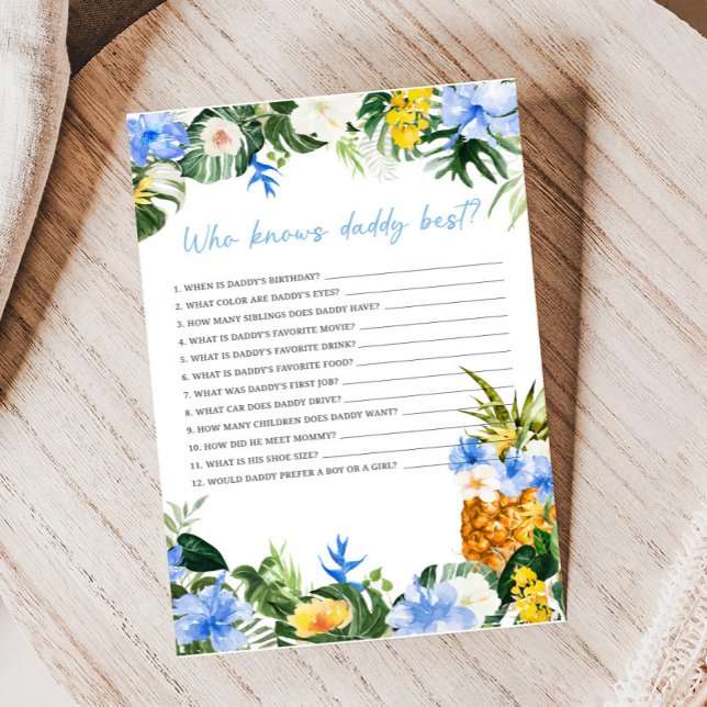 Chá de Bebê Abacaxi Aloha Quem Conhece Melhor o Pa (Aloha Baby Baby Shower Game)