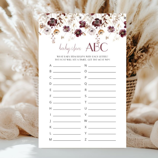 Chá de Bebê ABC Borgonha Florais Aquarela (Criador carregado)