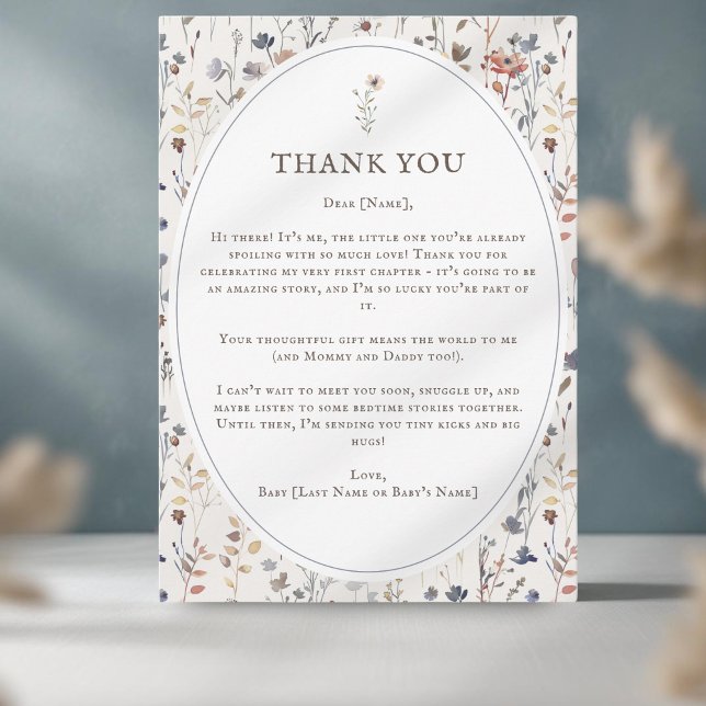 Chá de Bebê Aquarela, Cartão de Agradecimento Flor (Criador carregado)